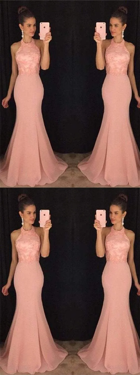 Halter Prom Dresses, Appliques Prom Dresses, Mermaid Prom Dresses, Long Prom Dresses,BG0422