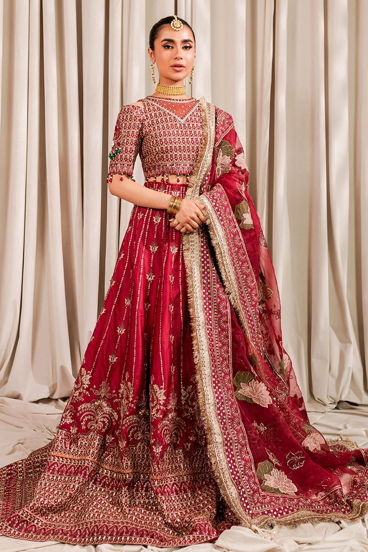 Heavily Embellished Maroon Pakistani Pishwas Frock Wedding Dress