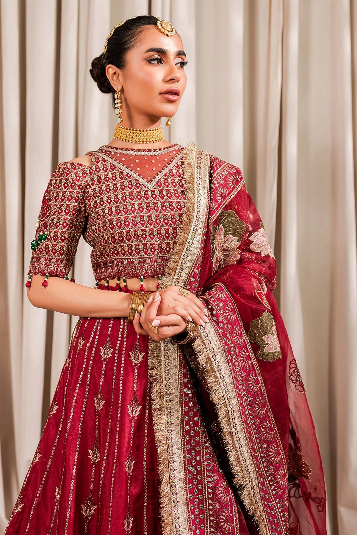 Heavily Embellished Maroon Pakistani Pishwas Frock Wedding Dress