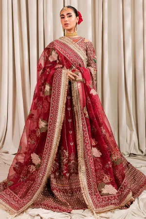 Heavily Embellished Maroon Pakistani Pishwas Frock Wedding Dress