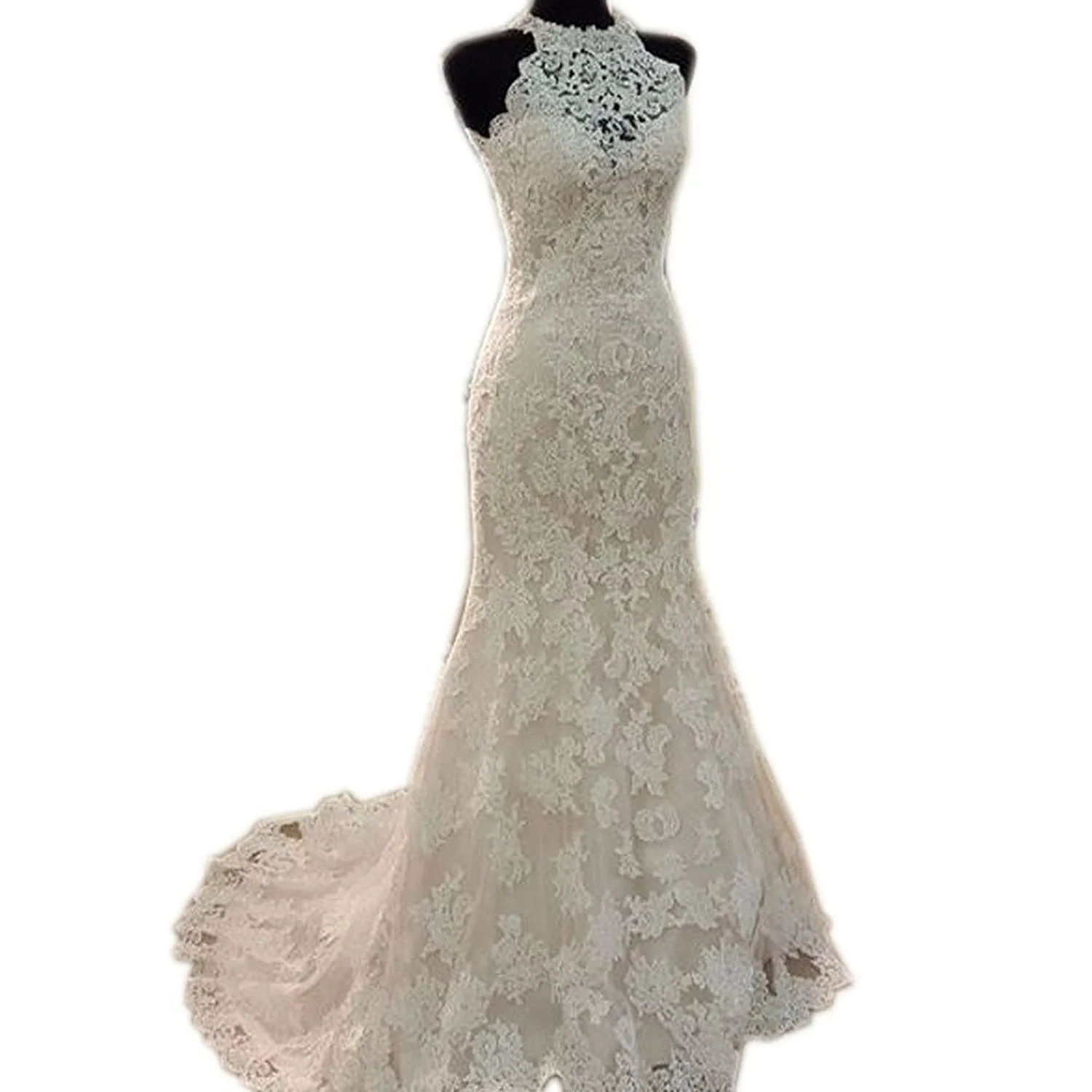 High Neck Lace Wedding Dresses Mermaid for Brides 2018 Floor Length Wedding Gown