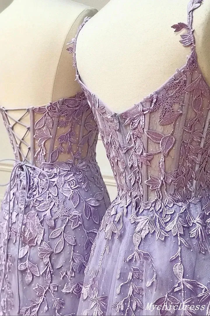 Hot 2024 Violet Purple Lace Long Prom Dresses Cheap UK Evening Dress