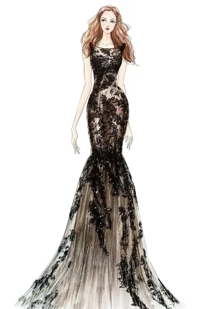 Illusion-neck Mermaid Evening Pageant Dress