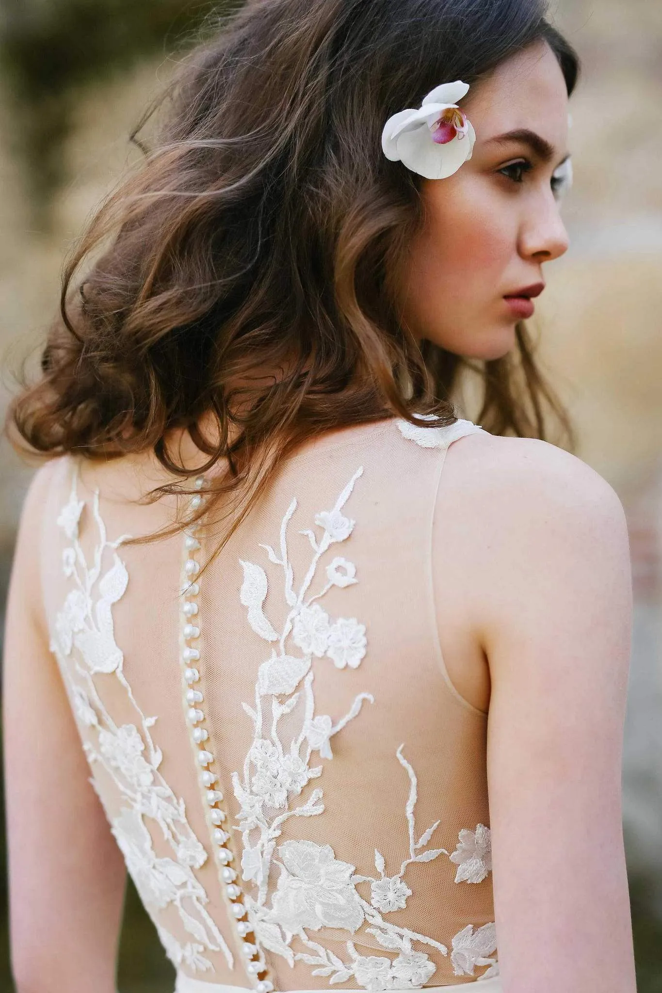 Illusion V-Neck A Line Wedding Dress Sexy See Though Back Bridal Gown CA046