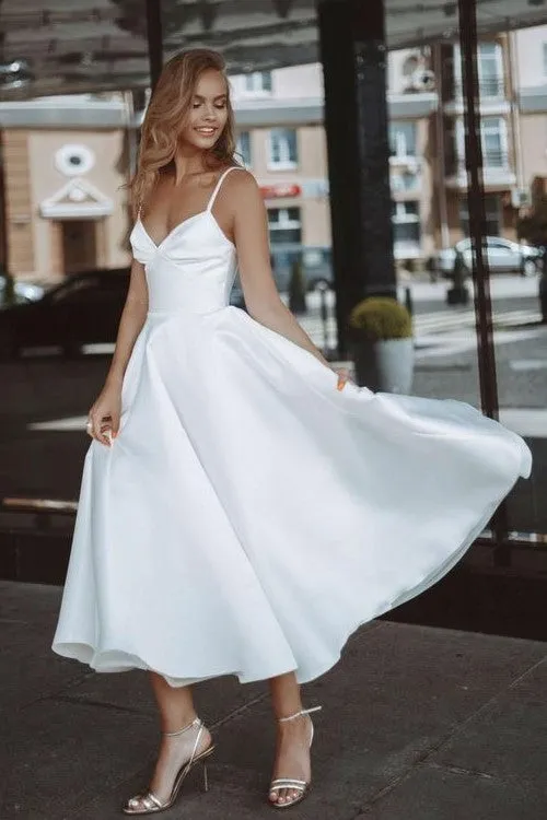 Informal Short White Wedding Dresses with Pockets