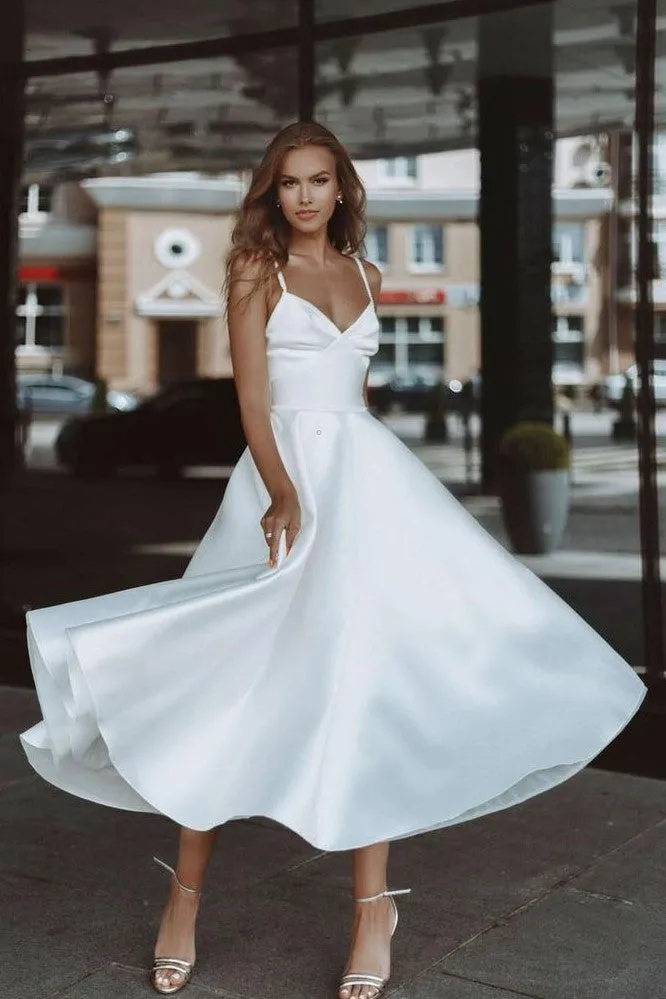 Informal Short White Wedding Dresses with Pockets