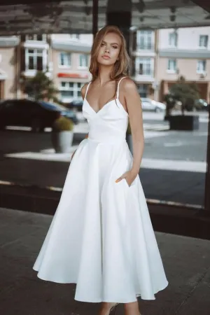 Informal Short White Wedding Dresses with Pockets