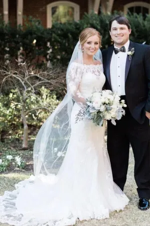 Ivory Lace Mermaid Off-the-Shoulder Long Sleeves Wedding Dresses, MW768
