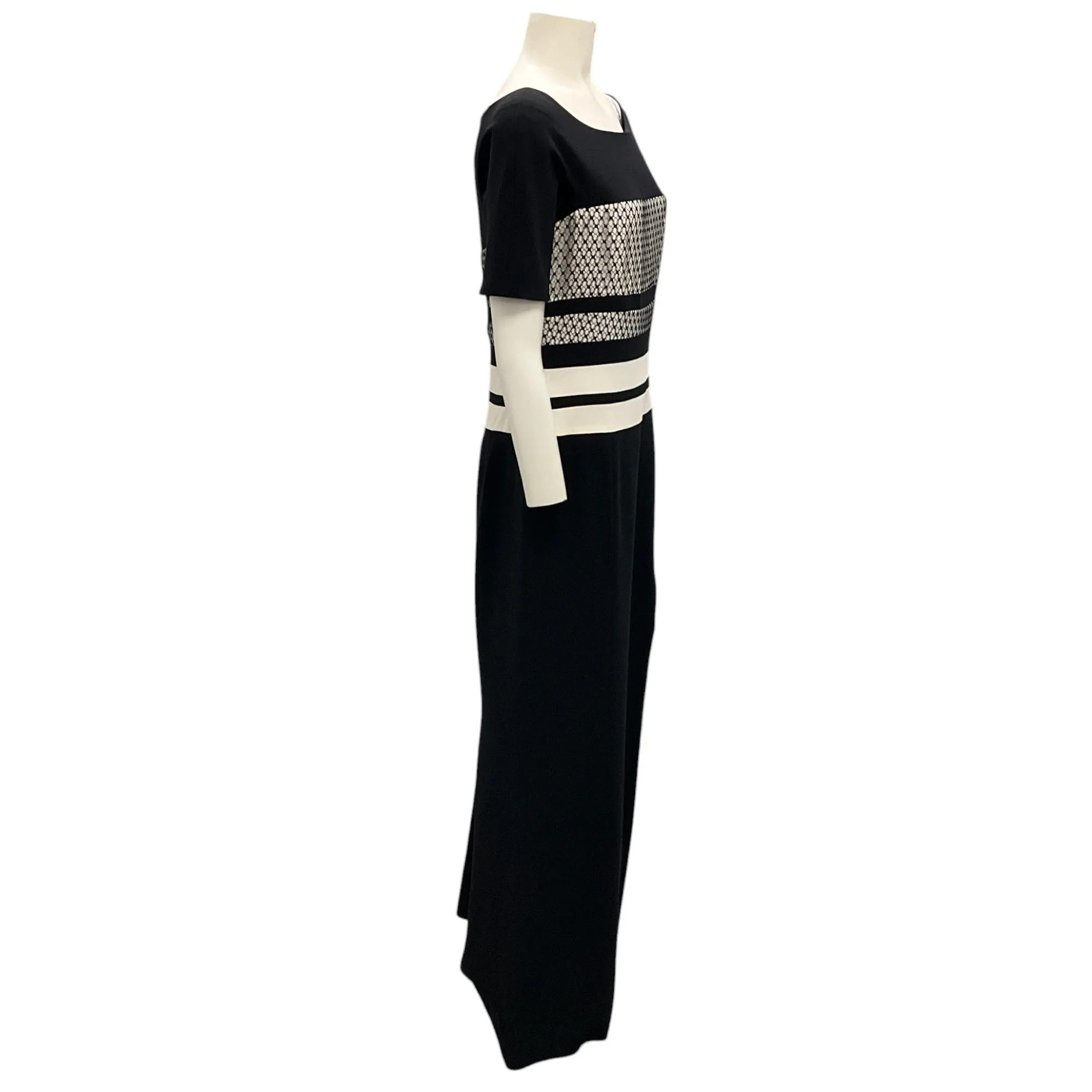 J. Mendel Black / White Fishnet Detail Gown / Formal Dress