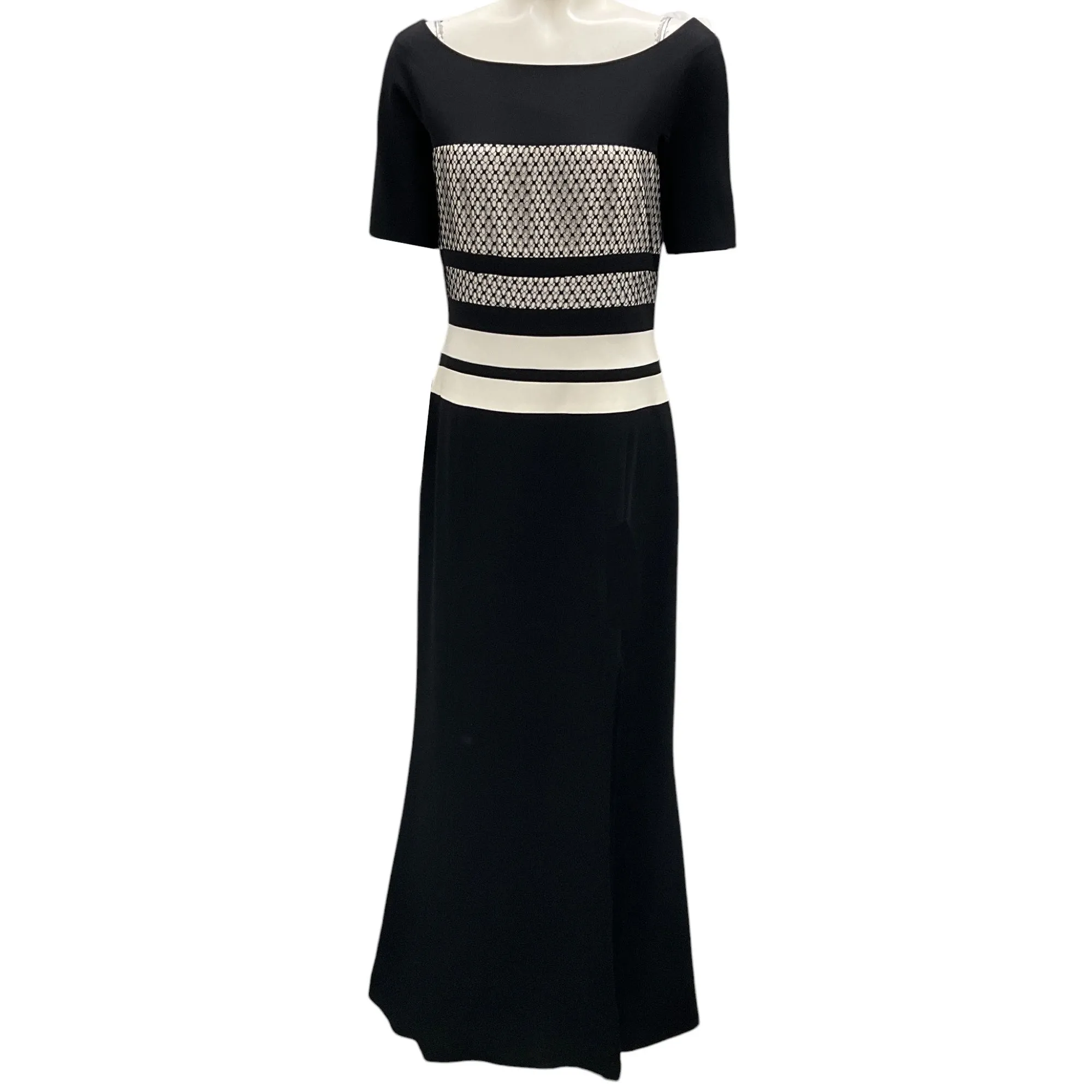 J. Mendel Black / White Fishnet Detail Gown / Formal Dress