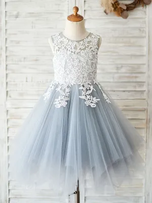 Jewel Neck Sleeveless Lace Bodice Formal Kids Pageant flower girl dresses
