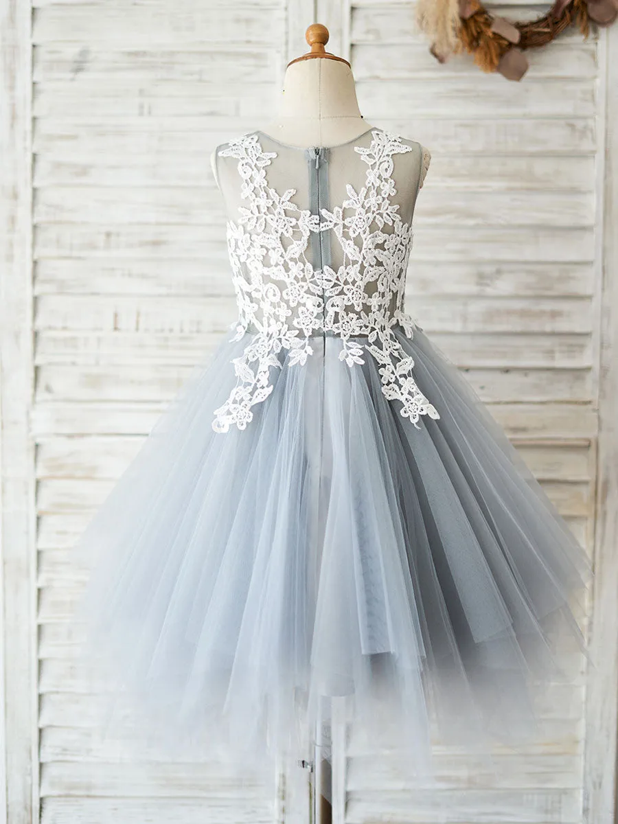 Jewel Neck Sleeveless Lace Bodice Formal Kids Pageant flower girl dresses