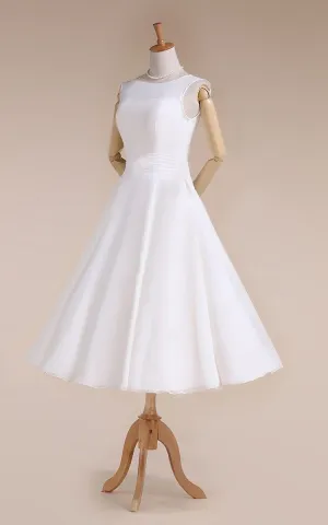 Jewel Sleeveless Lace-Up Back Tea-Length Chiffon Wedding Dress-711147