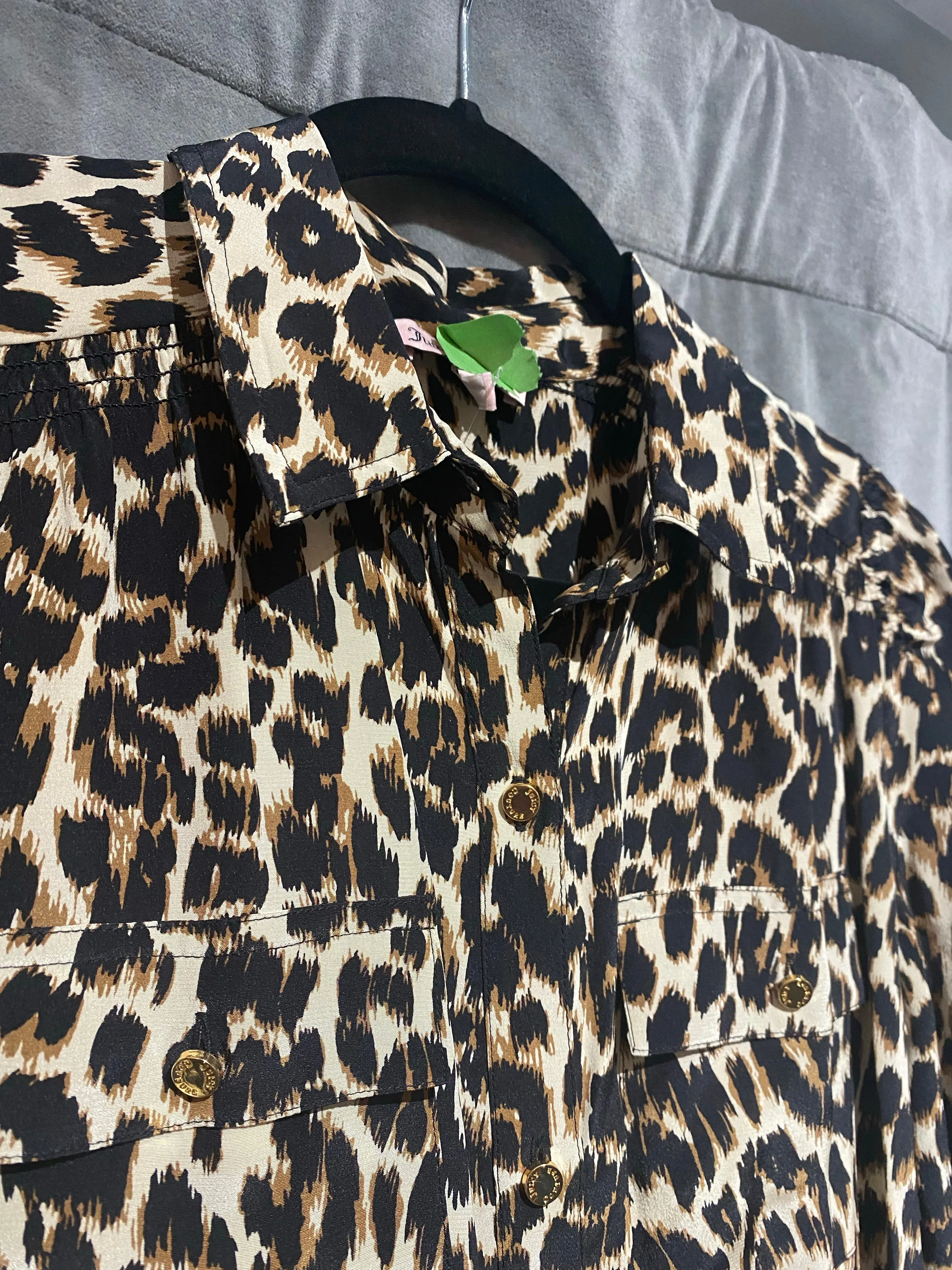 Juicy Couture Silk Leopard Buttondown Collared Mini Dress
