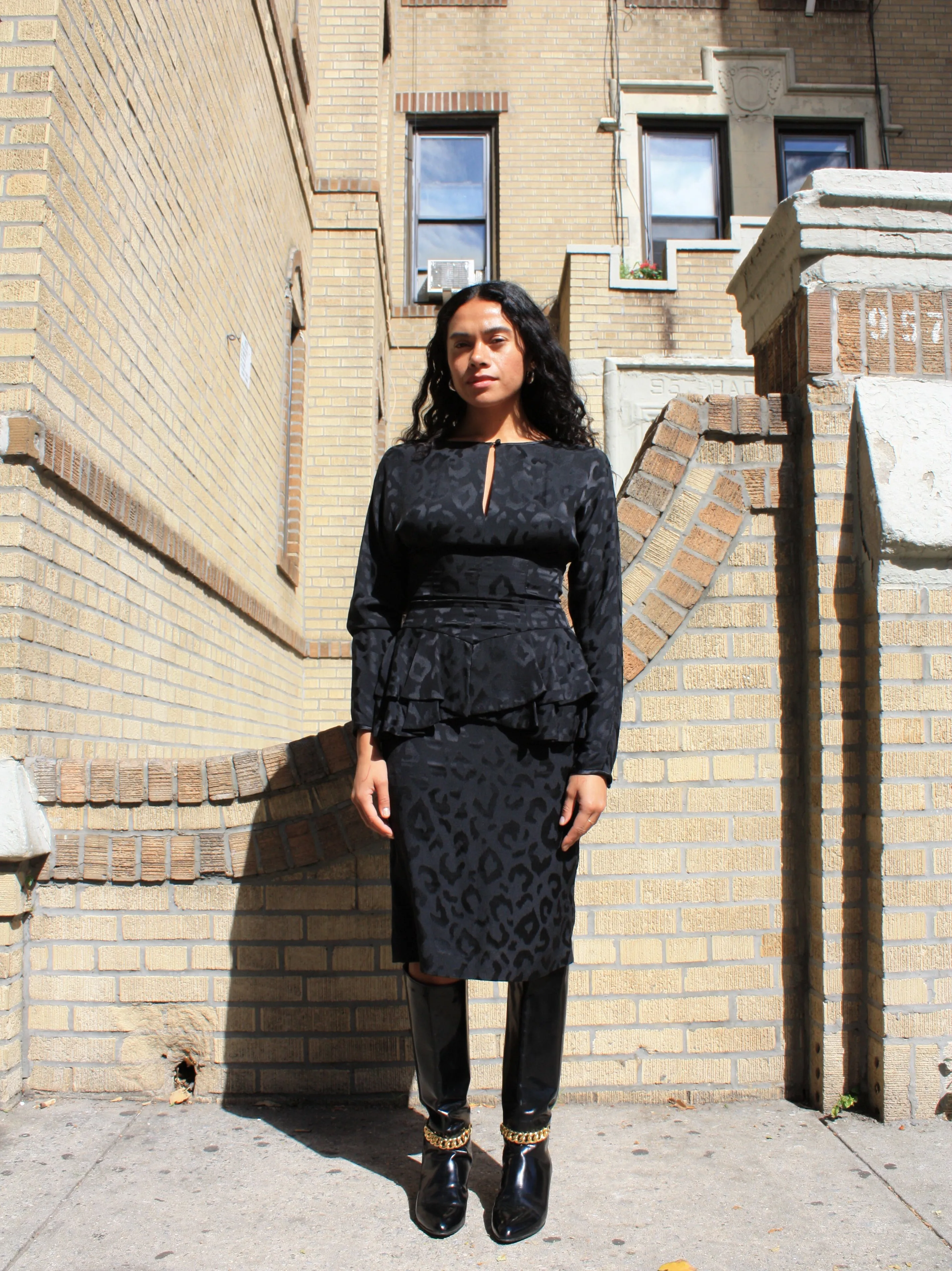 Keyhole Silk Peplum Dress