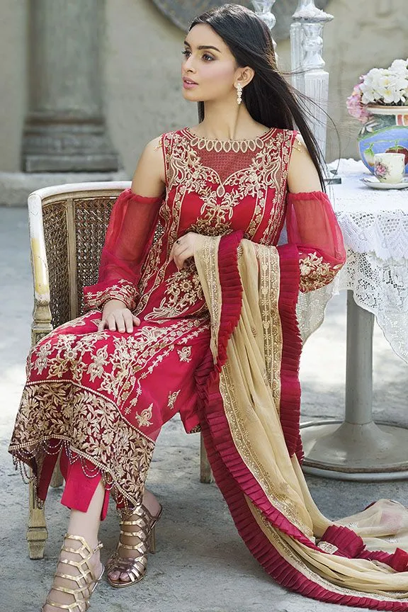 Lavish red crinkle chiffon dress for party wear # P2294