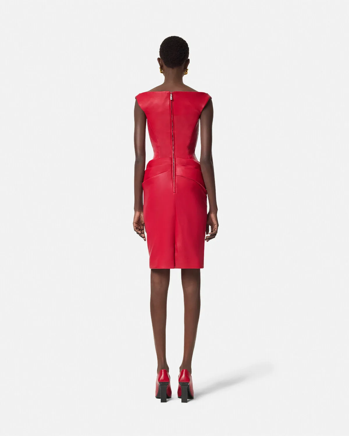 Leather Corset Draped Midi Dress