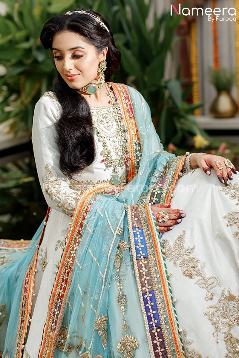 Lehenga Choli Off White Pakistani Bridal Dress #BS83