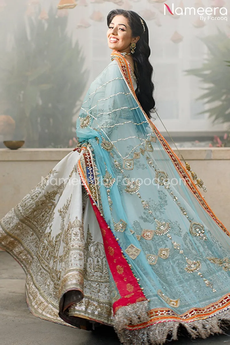 Lehenga Choli Off White Pakistani Bridal Dress #BS83