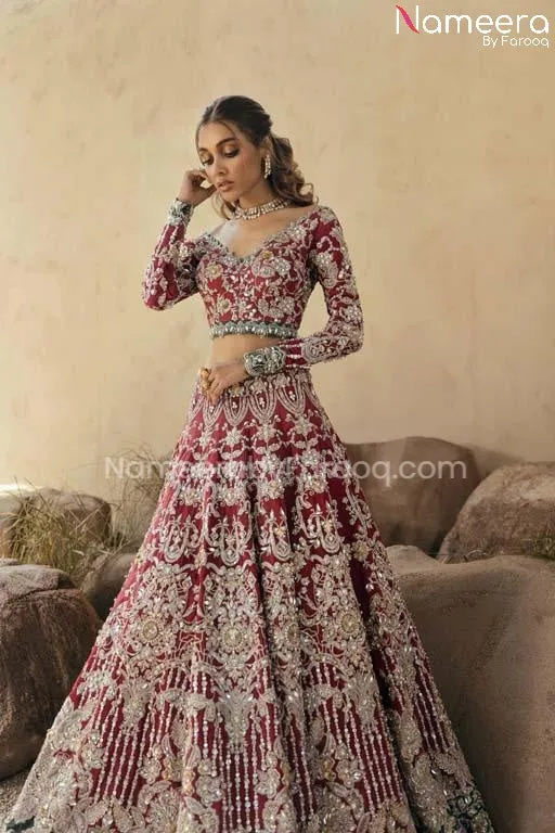 Lehnga Cholis Pakistani Maroon Bridal Dress #BS589