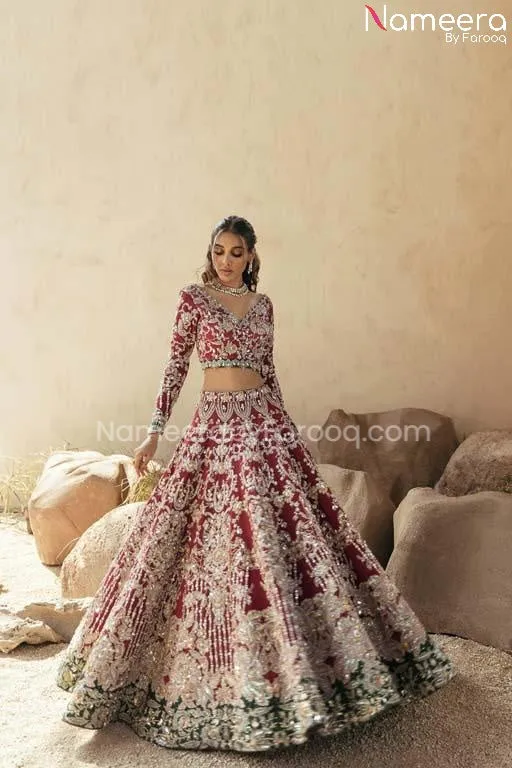 Lehnga Cholis Pakistani Maroon Bridal Dress #BS589
