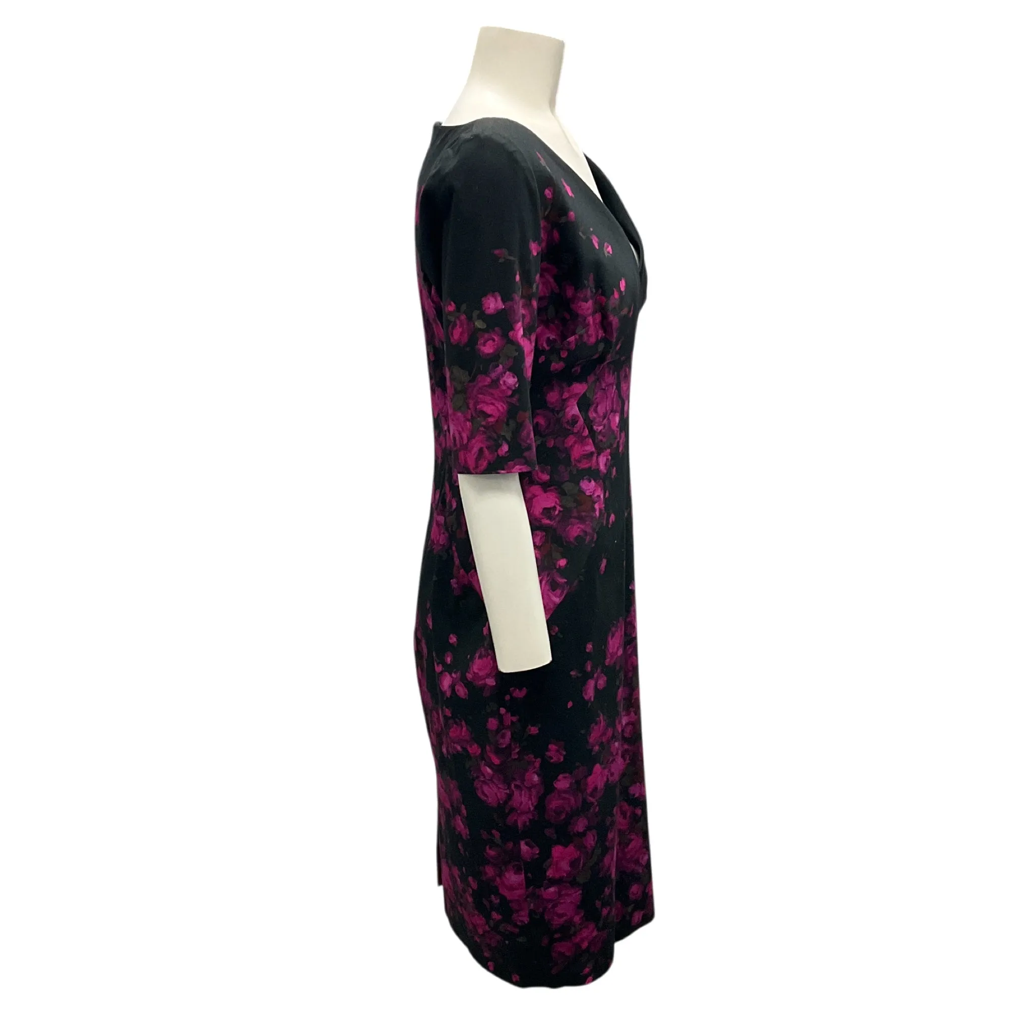 Lela Rose Black / Fuchsia Short Sleeved Floral Dress