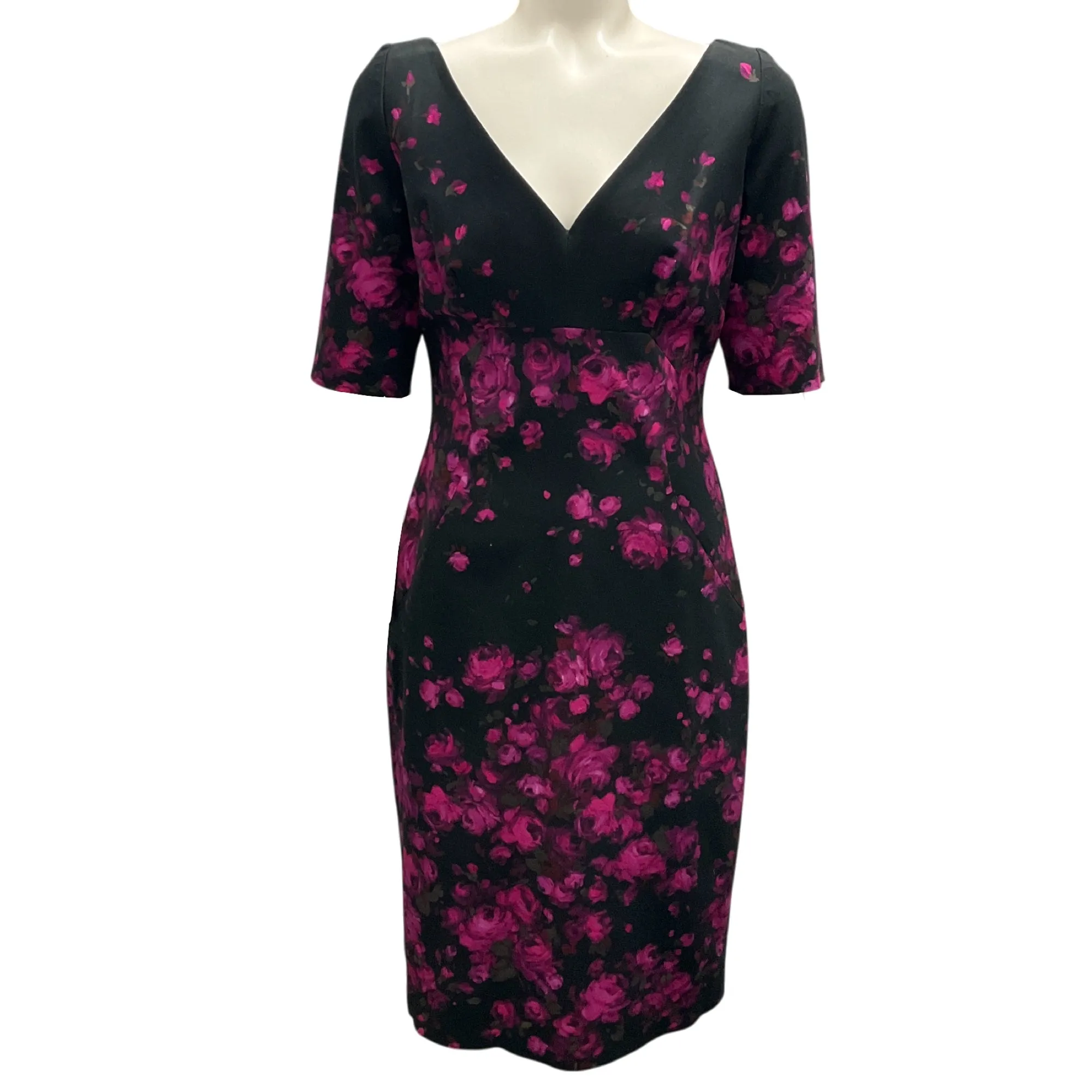 Lela Rose Black / Fuchsia Short Sleeved Floral Dress