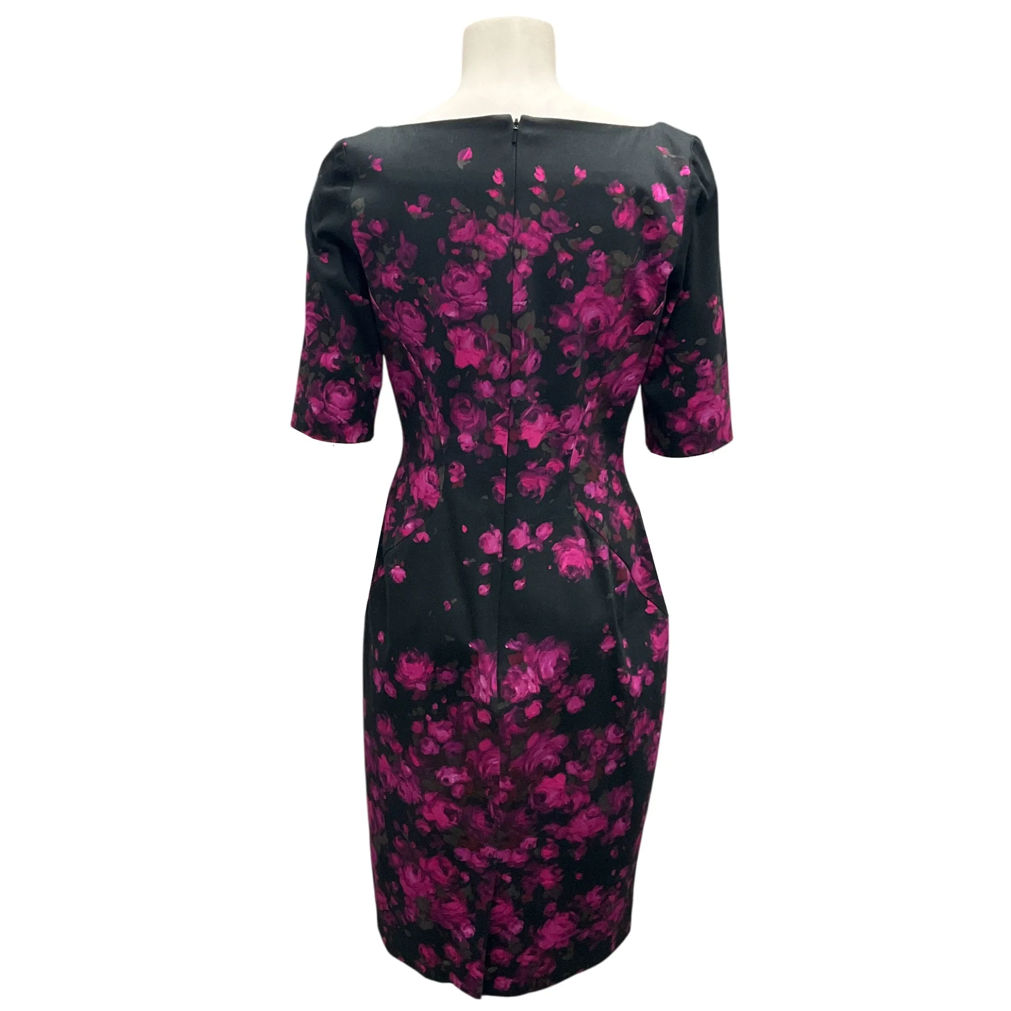 Lela Rose Black / Fuchsia Short Sleeved Floral Dress