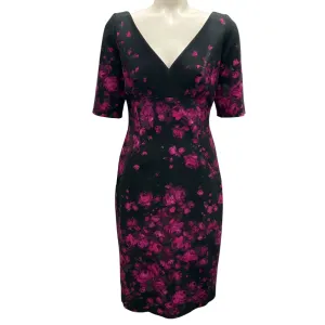 Lela Rose Black / Fuchsia Short Sleeved Floral Dress