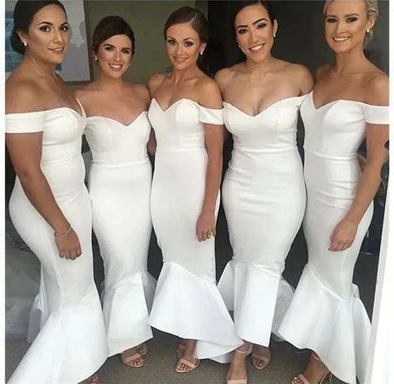 Light Blue Mermaid Bridesmaid Dresses Off The Shoulder Cap Sleeve Guest Party Gowns