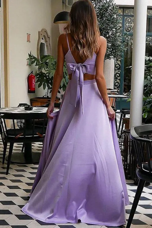 Lilac Two Pieces Sweetheart Spaghetti Straps Prom Dresses, Evening Gown, MP636