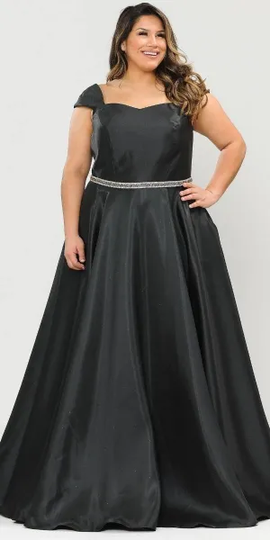 Lindas W1104 Cap Sleeves Off the Shoulder Rhinestone Belt Long Gown Side Pocket