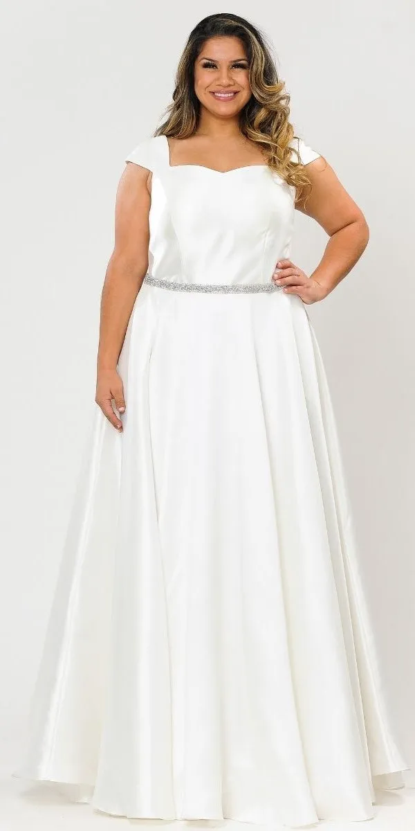 Lindas W1104 Cap Sleeves Off the Shoulder Rhinestone Belt Long Gown Side Pocket
