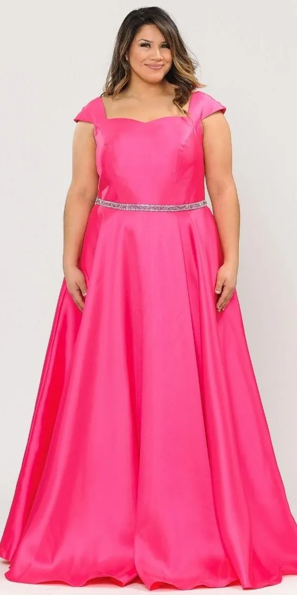 Lindas W1104 Cap Sleeves Off the Shoulder Rhinestone Belt Long Gown Side Pocket