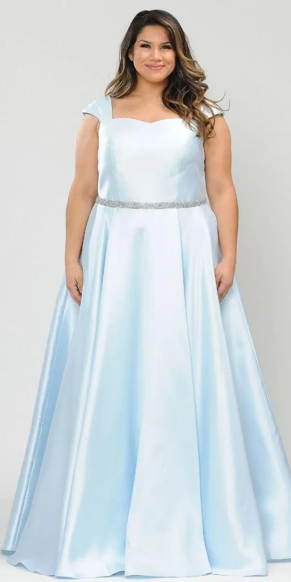 Lindas W1104 Cap Sleeves Off the Shoulder Rhinestone Belt Long Gown Side Pocket