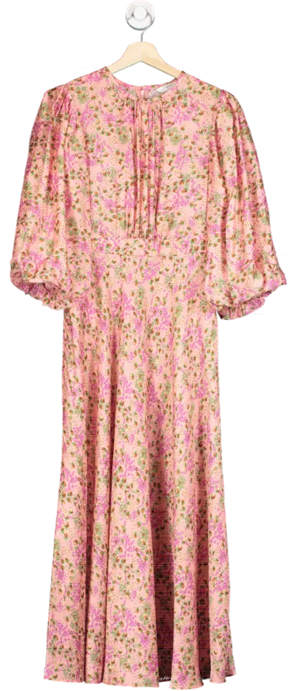LK Bennett Pin kLois meadow-print balloon-sleeve silk-blend midi dress UK 8