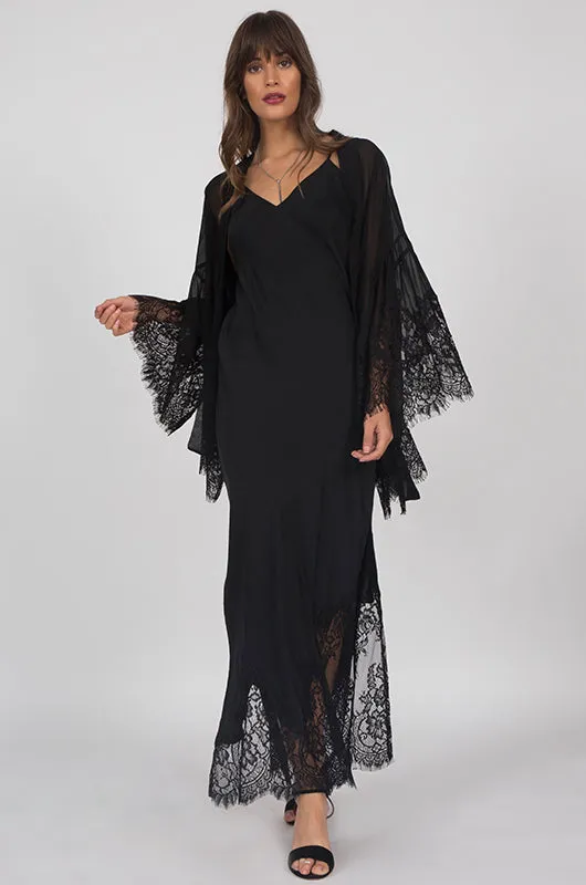 Long Silk Lace Slip Dress Dove