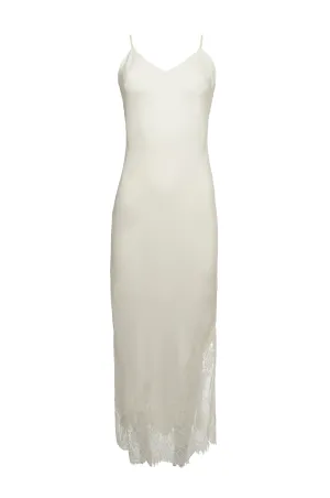 Long Silk Lace Slip Dress Dove