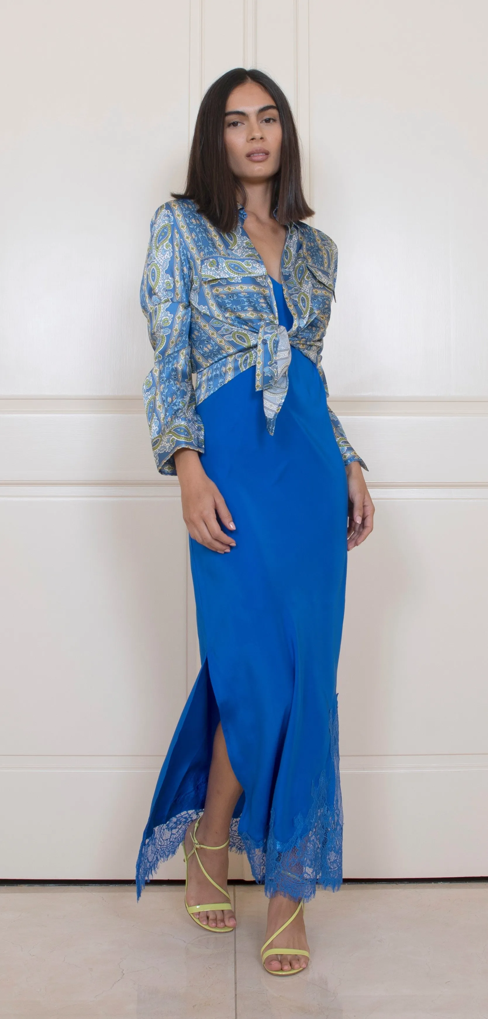 Long Silk Lace Slip Dress Dove