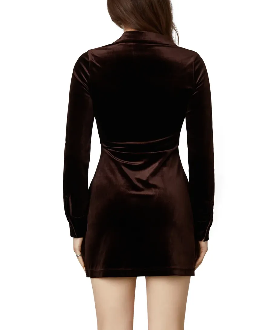 Long Sleeve Velvet cinched Mini Dress