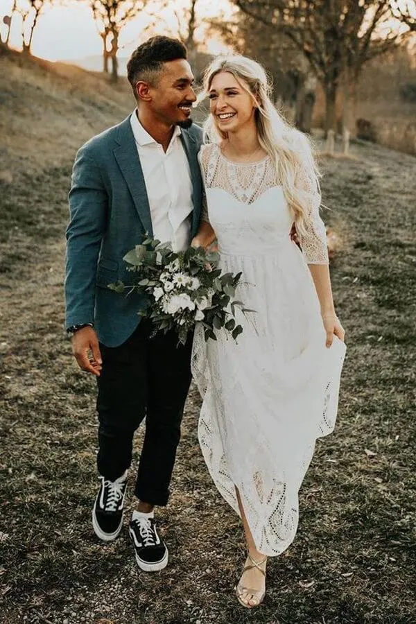 Long Sleeves Lace A-line Rustic Wedding Dresses, Wedding Gowns, MW847