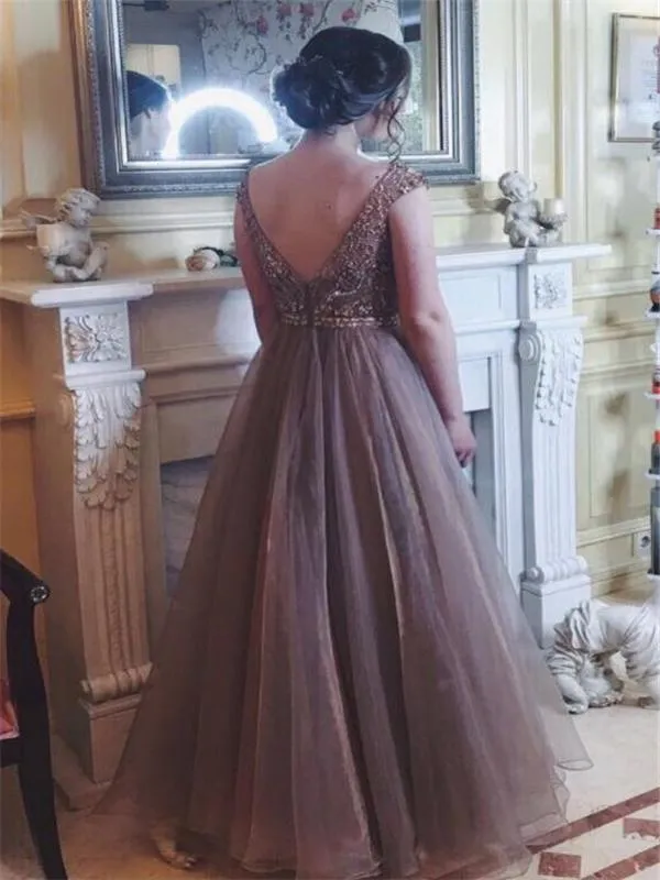 Lovely Beaded Prom Dresses, Tulle Prom Dresses, V-back Prom Dresses, Long Prom Dresses, BG0432
