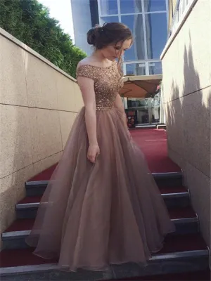 Lovely Beaded Prom Dresses, Tulle Prom Dresses, V-back Prom Dresses, Long Prom Dresses, BG0432