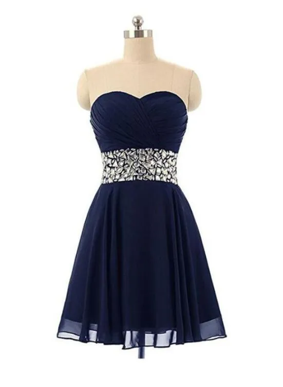 Lovely Chiffon Beaded Blue Homecoming Dress, Short Prom Dress