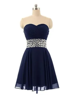 Lovely Chiffon Beaded Blue Homecoming Dress, Short Prom Dress