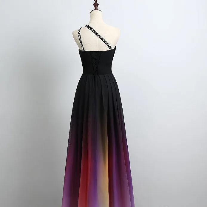 Lovely Gradient Beaded Long Party Dress, Long Chiffon Prom Dress