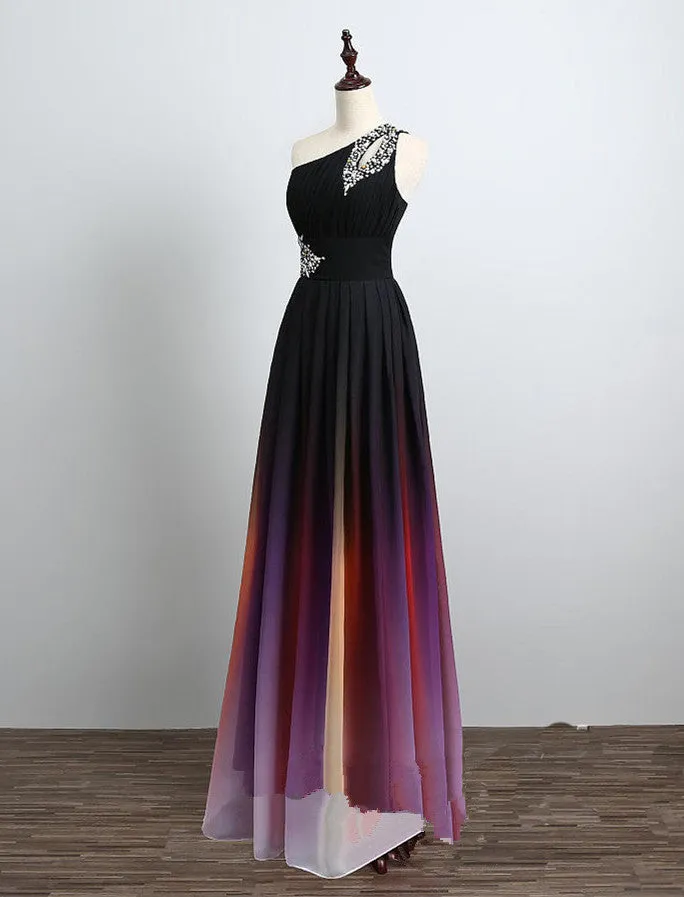 Lovely Gradient Beaded Long Party Dress, Long Chiffon Prom Dress
