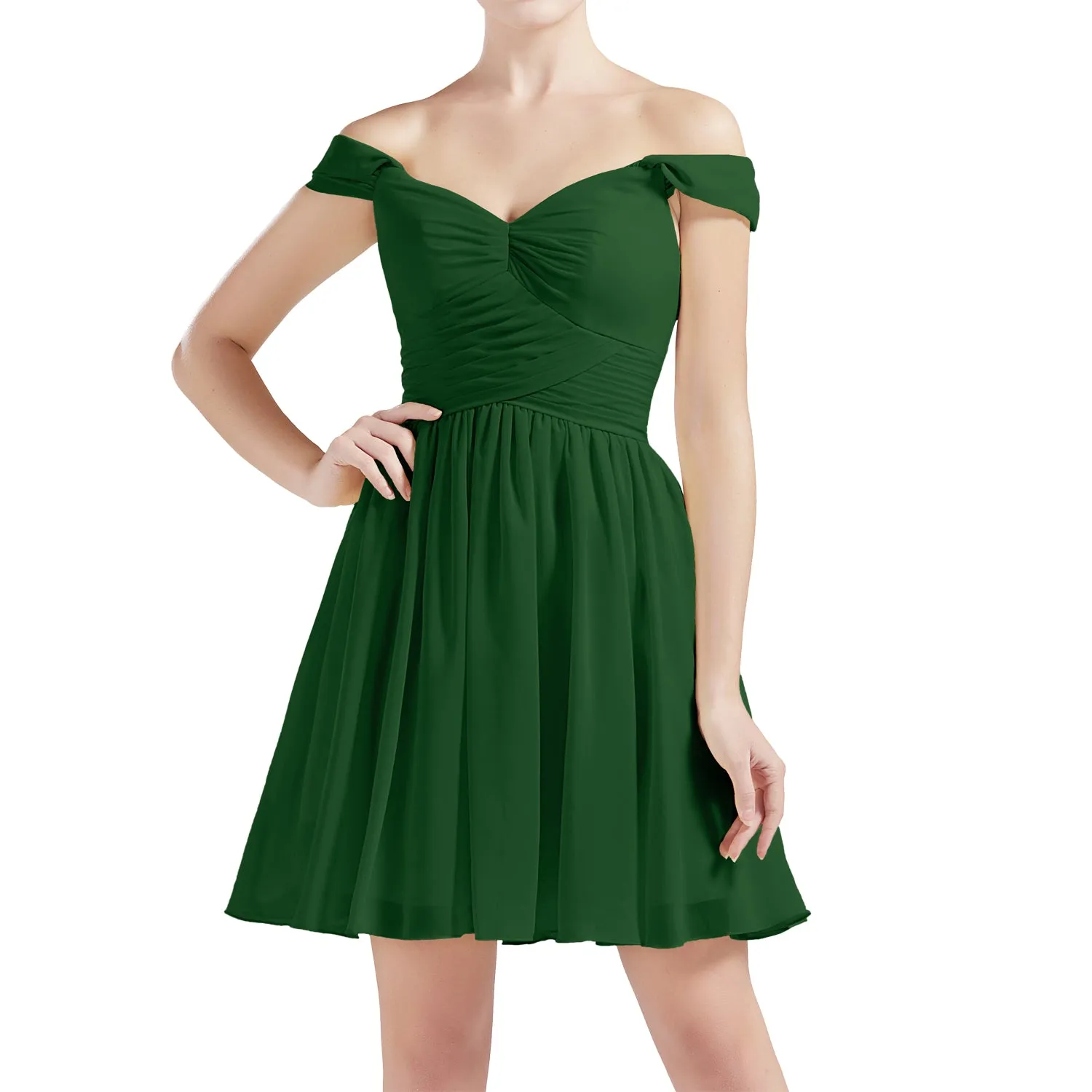 MACloth Women Off Shoulder Short Chiffon Wedding Party Bridesmaid dresses BD MoH