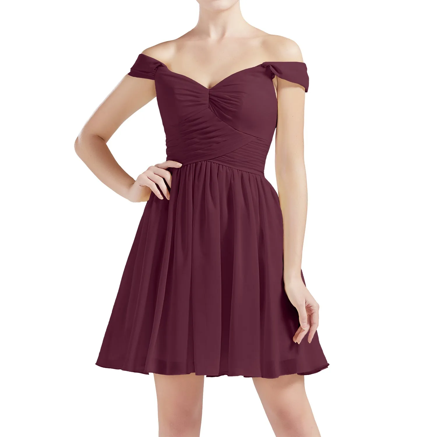 MACloth Women Off Shoulder Short Chiffon Wedding Party Bridesmaid dresses BD MoH