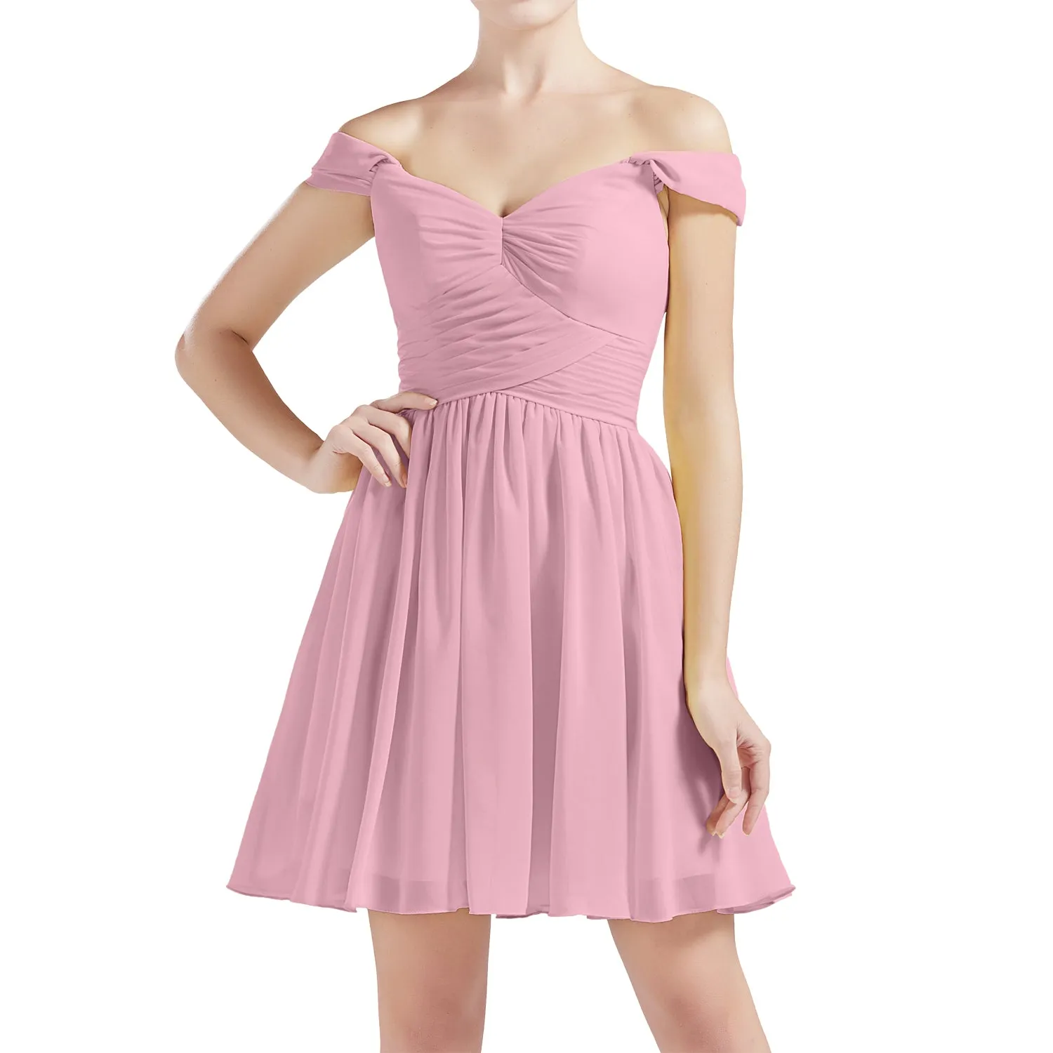 MACloth Women Off Shoulder Short Chiffon Wedding Party Bridesmaid dresses BD MoH